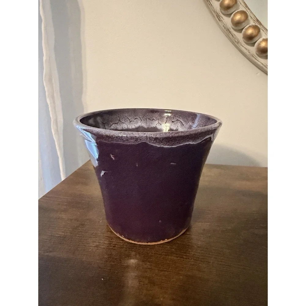 Studio Pottery Apple Baker Purple‎ Drip Glaze Signed on Bottom Stoneware 5